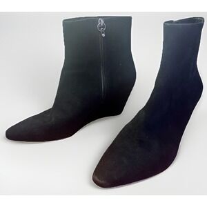DONALD/PLINER Women's Black Suede 3" Wedge Ankle Booties Zip Point Toe Size 9